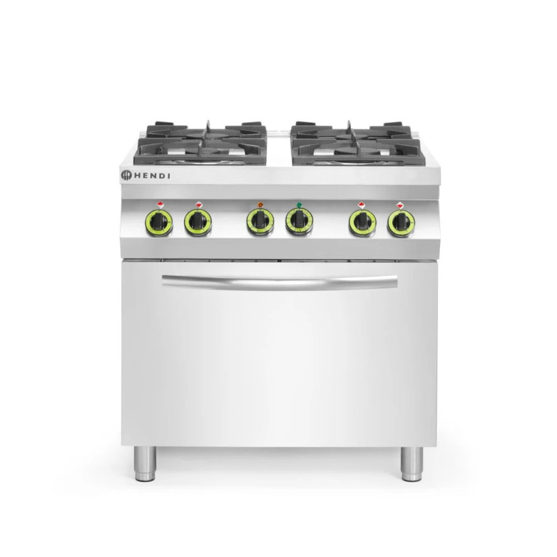 Gasherd 4-flammig mit GN 1/1 Ofen – robust & sicher | hendi