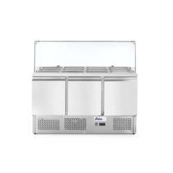 Kühltisch dreitürig 380L mit Glasdisplay – arktic