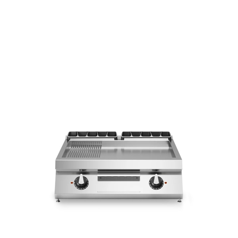 Grillplatte 2/3 glatt 1/3 gerillt – robuste Chromstahlfläche | modular